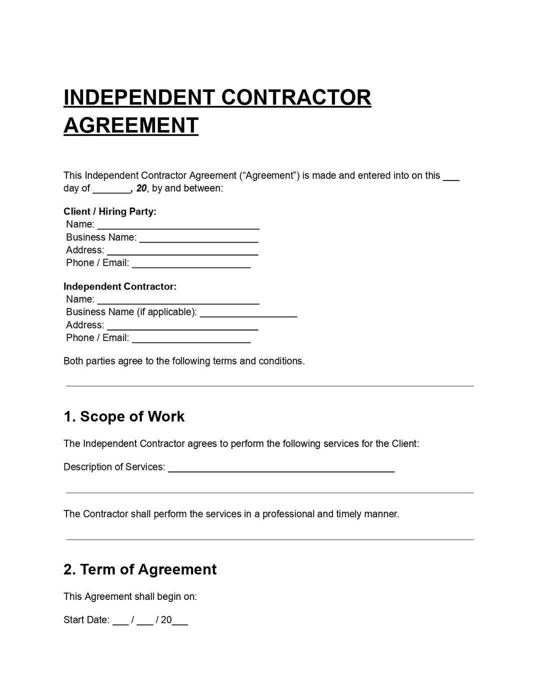 Editable Independent Contractor Agreement DOC & PDF | Contractor ...