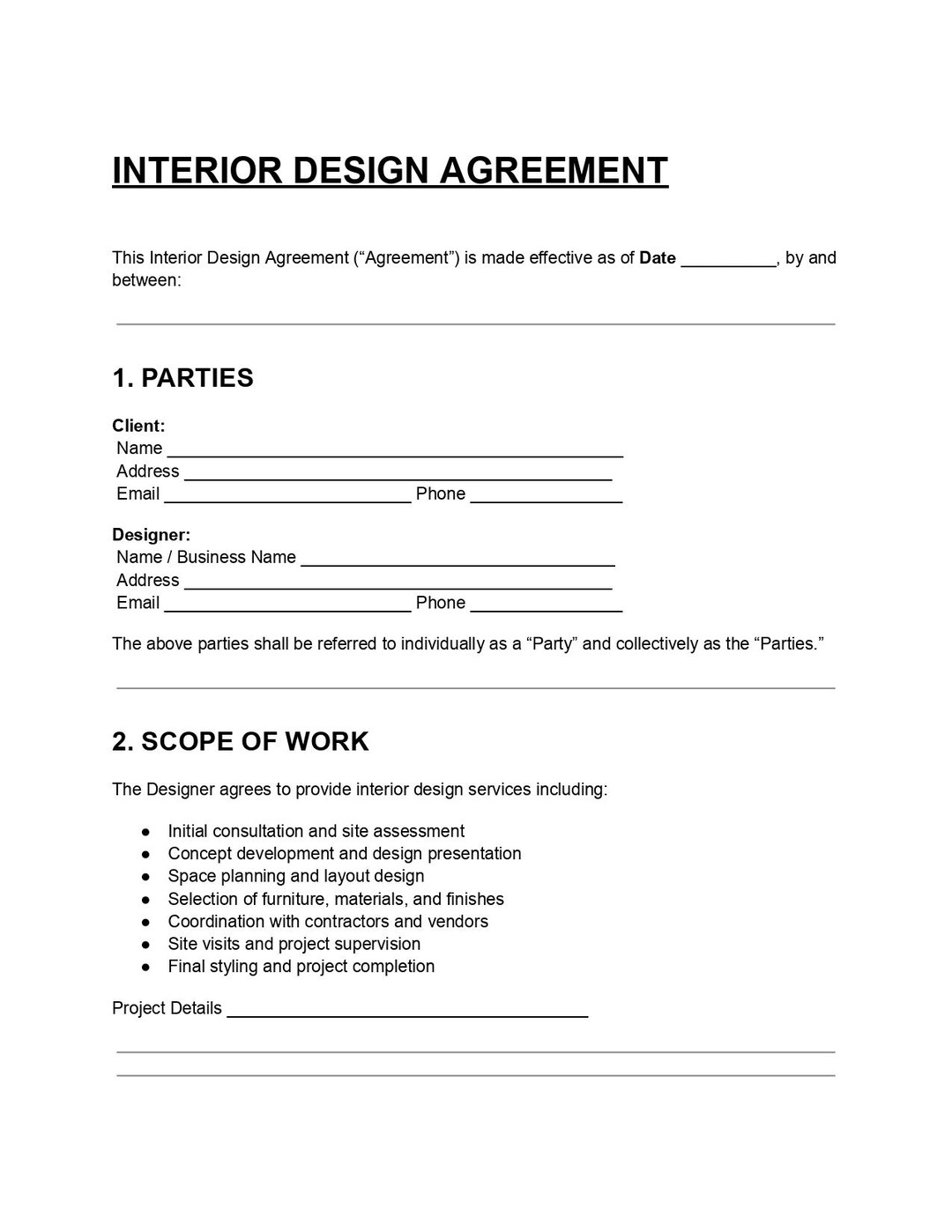 Interior Design Agreement Template DOC & PDF, Interior Designer ...