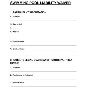 Swimming Pool Liability Waiver Template | Release Form (DOC PDF)