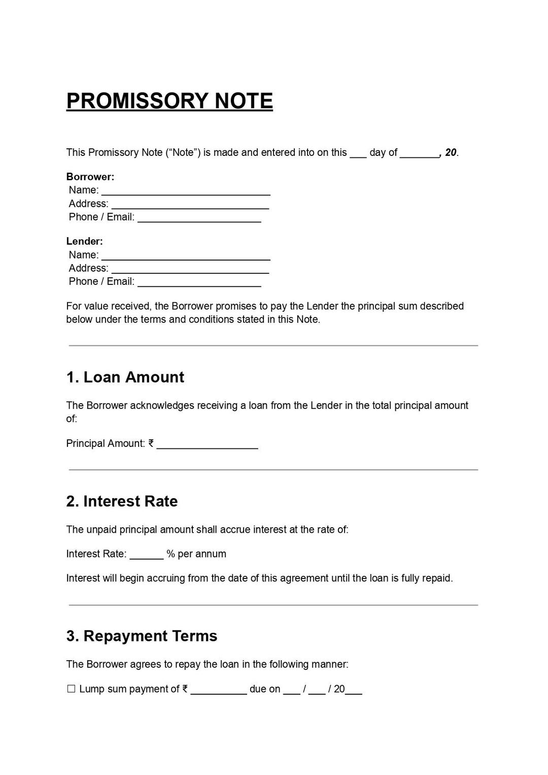 Promissory Note DOC & PDF | Loan Agreement Template | Payment Promise ...