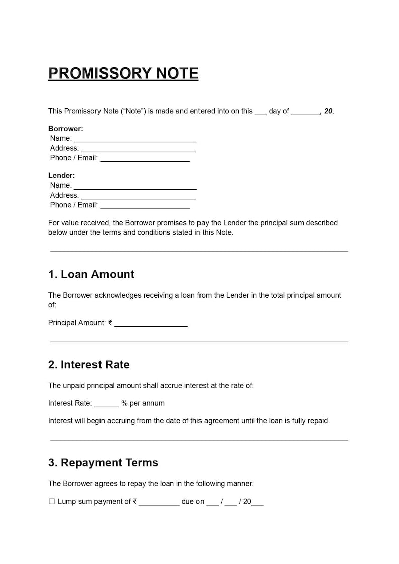 Promissory Note Examples Promissory Note DOC & PDF | Loan Agreement Template | Payment Promise ...