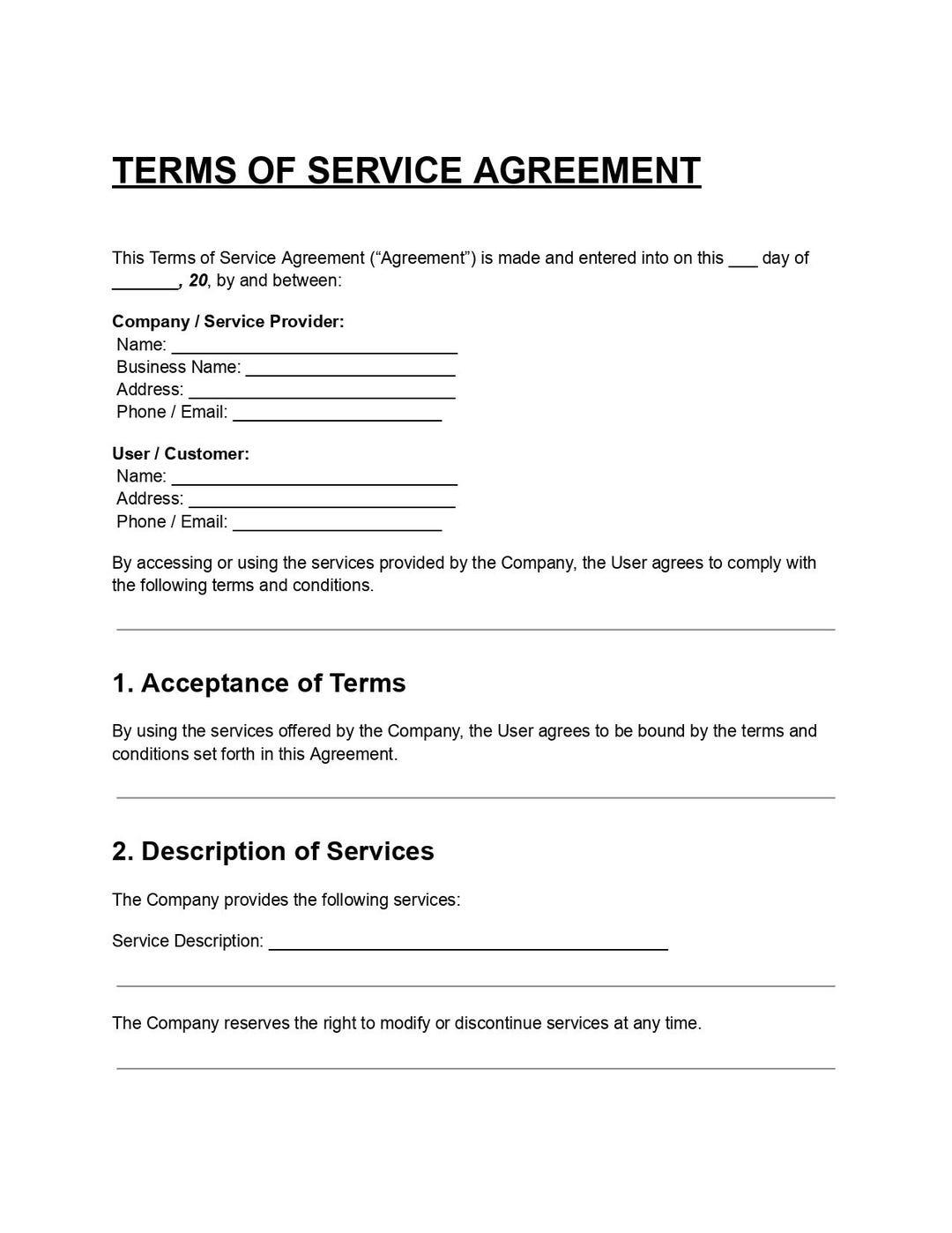 Image 2 for Free Terms Of Service Agreement Template