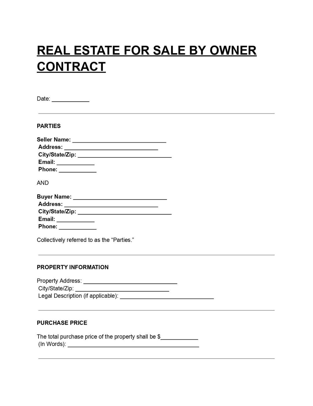 FSBO Contract Template (DOC & PDF), Real Estate Agreement Form Etsy