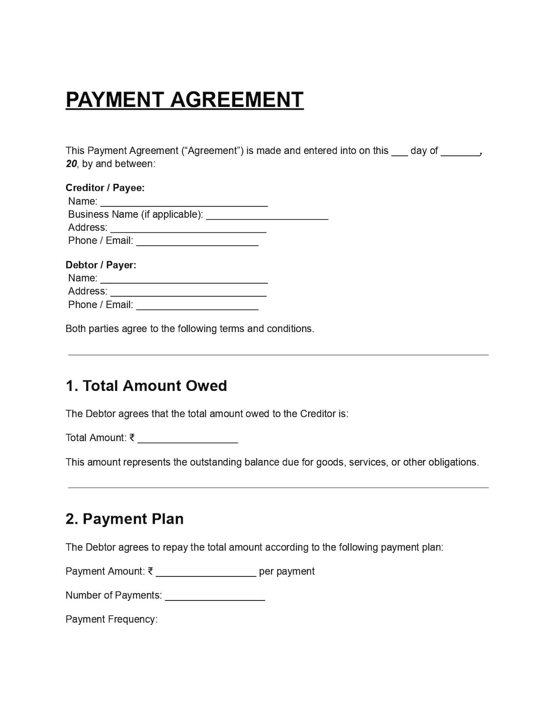 Editable Payment Agreement Template DOC & PDF, Payment Plan Contract ...