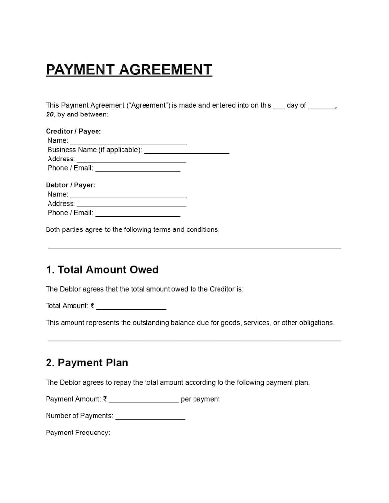 Editable Payment Agreement Template DOC & PDF, Payment Plan Contract ...
