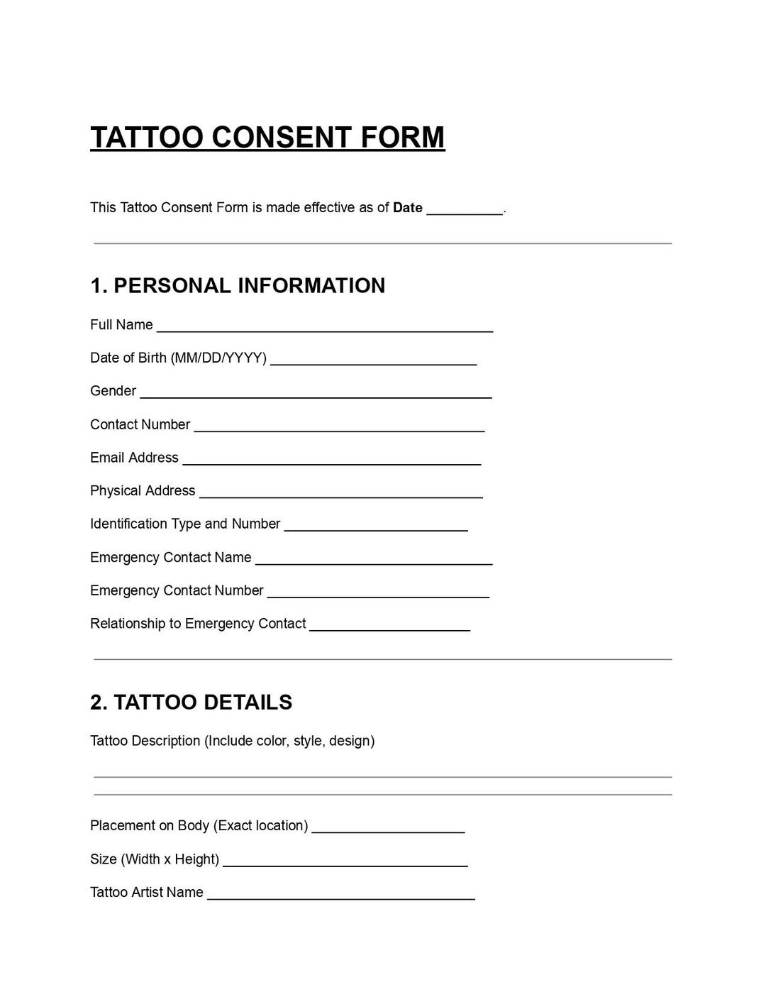Tattoo Consent Form Template Release Waiver Client Form DOC PDF Etsy Tattoo Consent Form Template Release Waiver Client Form DOC PDF Etsy