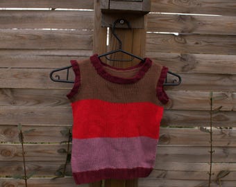 子供用ストライプ柄ニットベストの型紙｜コットン素材のカラーブロックベスト｜サイズ：4～6歳