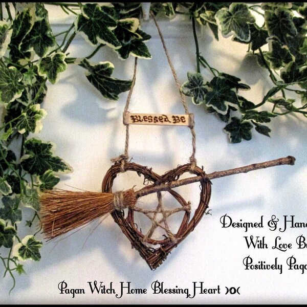 Handmade Oak Besom & Pentacle Heart Amulet  Pagan Wiccan   / Home Blessing / Protection /Yule gift Idea Witch Kitchen