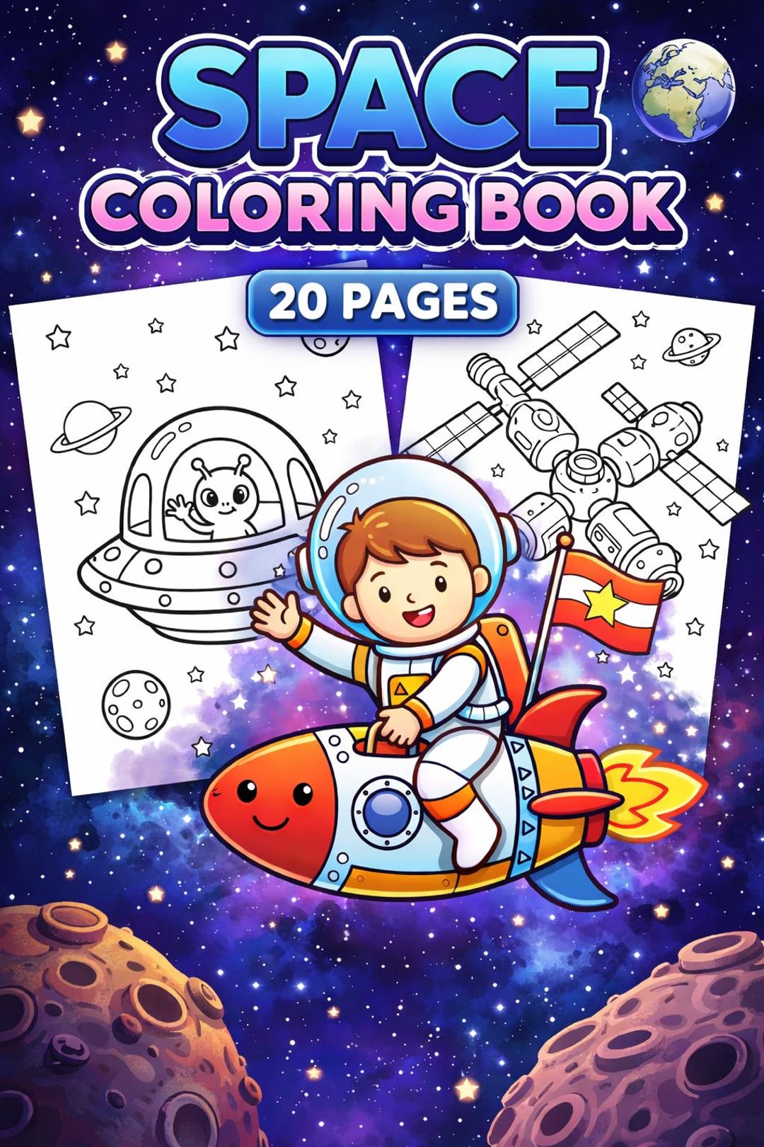 Space Coloring Book for Kids | Astronaut, Rocket, Planet Scenes (20 ...