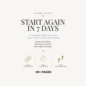 7 Day Life Reset Workbook, Weekly Planner, Self Improvement Guide (Printable PDF)