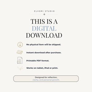May include: A digital download information graphic from Elvori Studio. The text reads: THIS IS A DIGITAL DOWNLOAD, No physical item will be shipped, Instant download after purchase, Printable PDF format, Works on tablet, iPad or print.