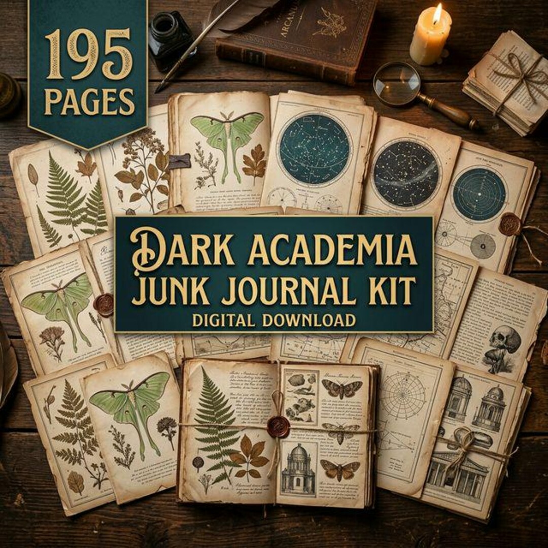 195 Page Dark Academia Junk Journal Kit, Gothic Vintage Printable Pages ...