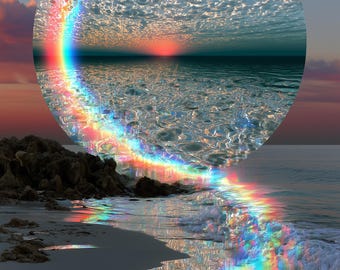 Rainbow Ocean Portal — Surreal Coastal Fantasy Wall Art Print | Digital Download