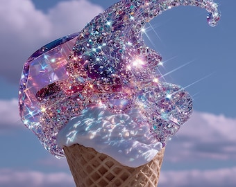 Glitter Ice Cream Art, Sparkling Dessert Fantasy Print, Sweet Kitchen Decor