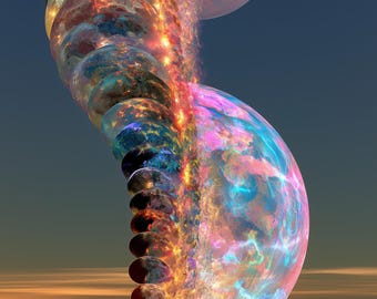 Spiraling Iridescent Moon Shell — Surreal Celestial Wall Art Print | Digital Download