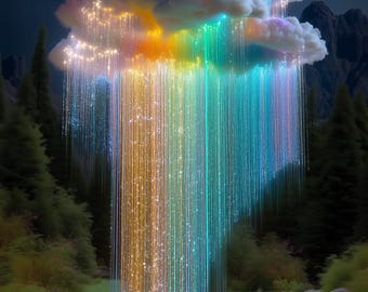 Rainbow Glitter Rain Cloud — Surreal Fantasy Wall Art Print | Digital Download