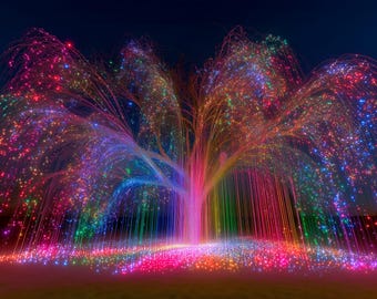 Rainbow Weeping Willow Light Tree — Glitter Fantasy Wall Art Print | Digital Download