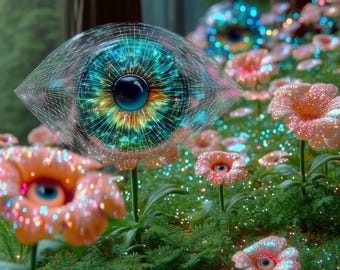 Surreal Eye Flower Art Print Set, Psychedelic Botanical Garden Poster (Digital Download)