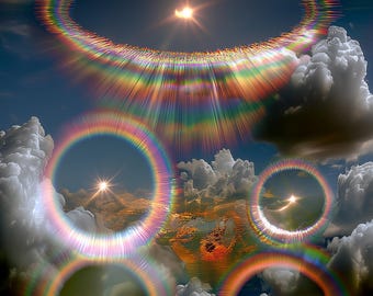 Rainbow Ring Halos in the Sky — Surreal Celestial Wall Art Print | Digital Download