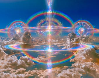 Rainbow Rings Above the Clouds — Celestial Surreal Wall Art Print | Digital Download