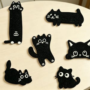 Embroidered Black Cat Iron-On Patches, Kawaii Kitten Applique Set
