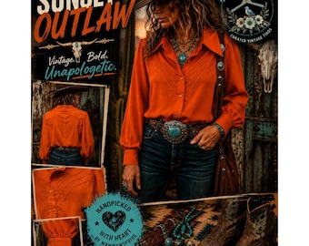 Vintage 70er Jahre Lady Manhattan Orange Westernbluse Disco Cowgirl Boho