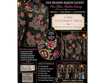 Vintage jaren 80 Laurence Kazar cocktailjack van 100% zijde met kralen en pailletten glamour L