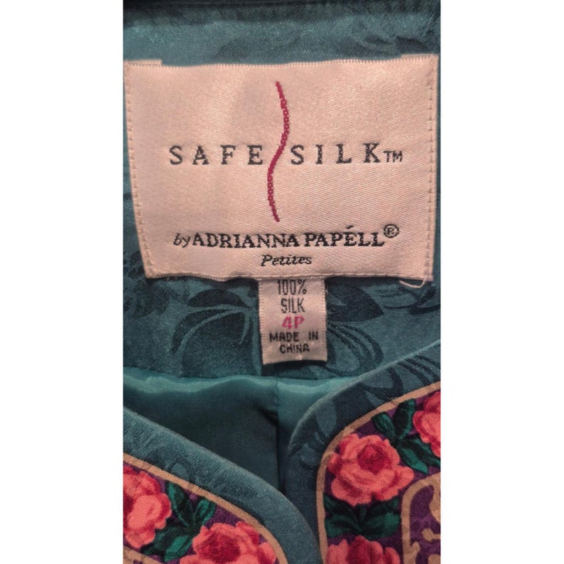 Vintage zijden bloemenrokset Adrianna Papell Petite groenblauwe rozenrand met print jaren 90 afbeelding 4