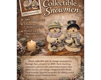 Vintage sneeuwpopbeeldjes set van 2 winterhuisjes kerstmis D2001 Young's