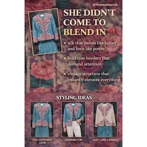 Vintage zijden bloemenrokset Adrianna Papell Petite groenblauwe rozenrand met print jaren 90 afbeelding 1