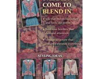 Vintage Silk Floral Skirt Set Adrianna Papell Petite Teal Rose Border Print 90s