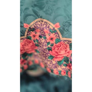 Vintage zijden bloemenrokset Adrianna Papell Petite groenblauwe rozenrand met print jaren 90 afbeelding 9