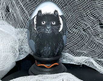 Halloween Ornament, Hand Painted Bat-Cat