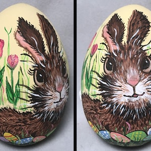 Easter Egg, hand painted Bunny in Tulips image 1