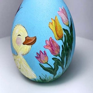 Hand Painted Easter Egg, Chick Sniffin' Tulips