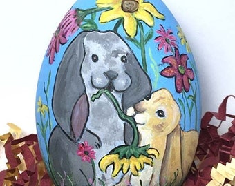 Hand Painted Easter Egg, Bunnies