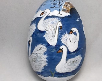 Seven Swans A-Swimming, Hand Painted Christmas Ornament