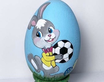 Hand Painted Easter Egg, Soccer Bunny