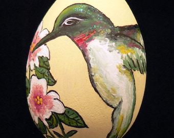 Hummingbird, hand-painted egg