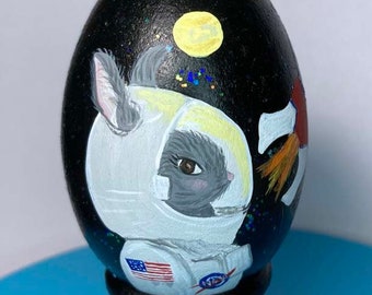 Hand Painted Easter Egg, Space Bunny