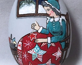 Hand Painted Christmas Ornament, "Quilting"