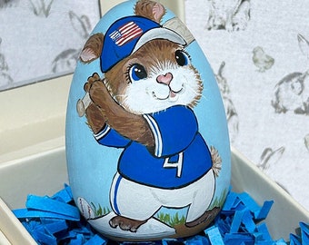 Hand Painted Easter Egg, Baseball Bunny