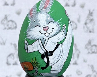 Hand Painted Easter Egg - Karate Bunny