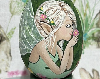 Hand Painted Easter Egg, Fairy in the Flower Garden