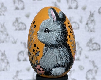 Hand painted egg, Bunny in Flowers