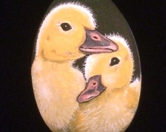 Easter Egg Ornament, Hand Painted - Mother and Baby Chick