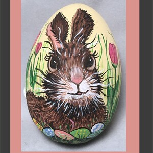 Easter Egg, hand painted Bunny in Tulips image 2