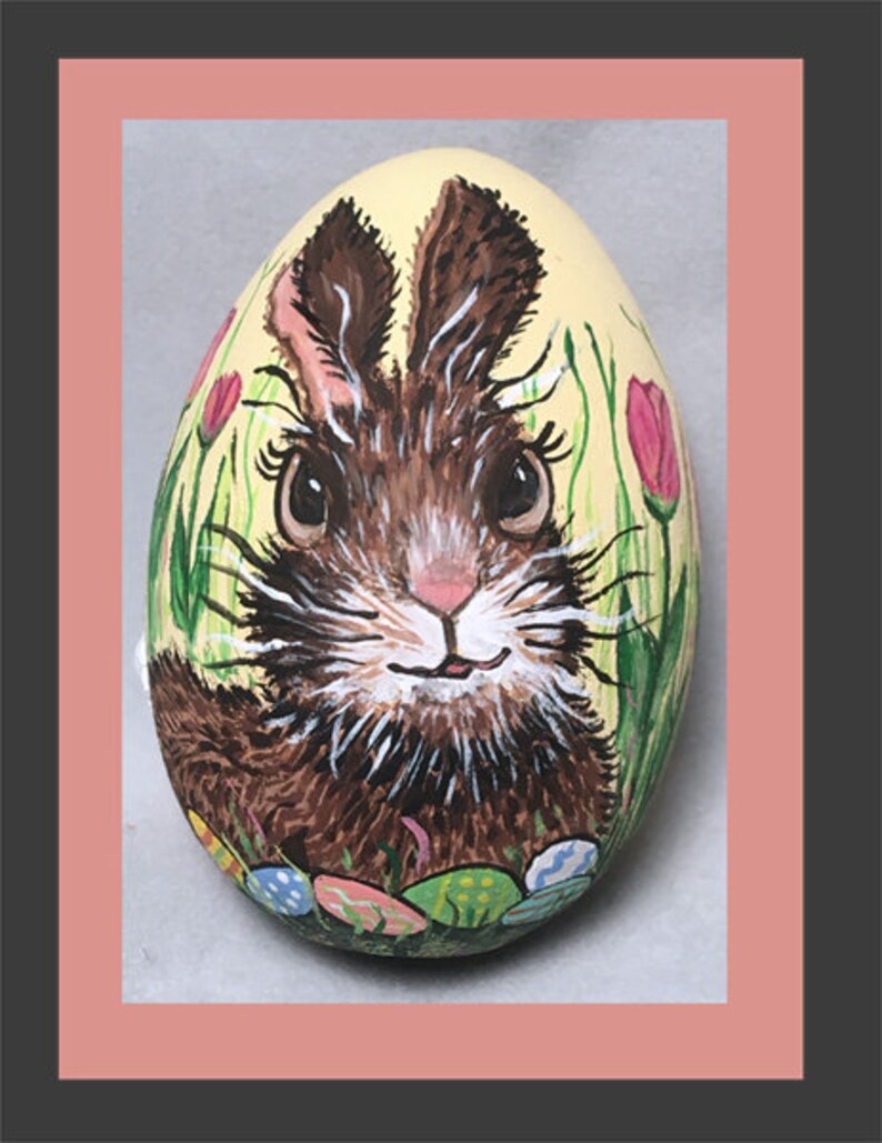Easter Egg, hand painted Bunny in Tulips image 2