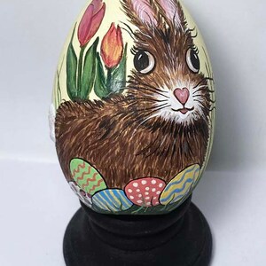 Easter Egg, hand painted Bunny in Tulips image 3