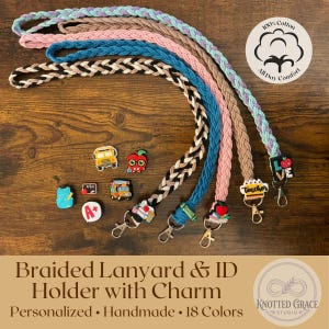 Cordino in cotone intrecciato per insegnanti con ciondolo personalizzato / Porta badge fatto a mano / Stile boho in morbido macramè per insegnanti o studenti / Infiniti stili